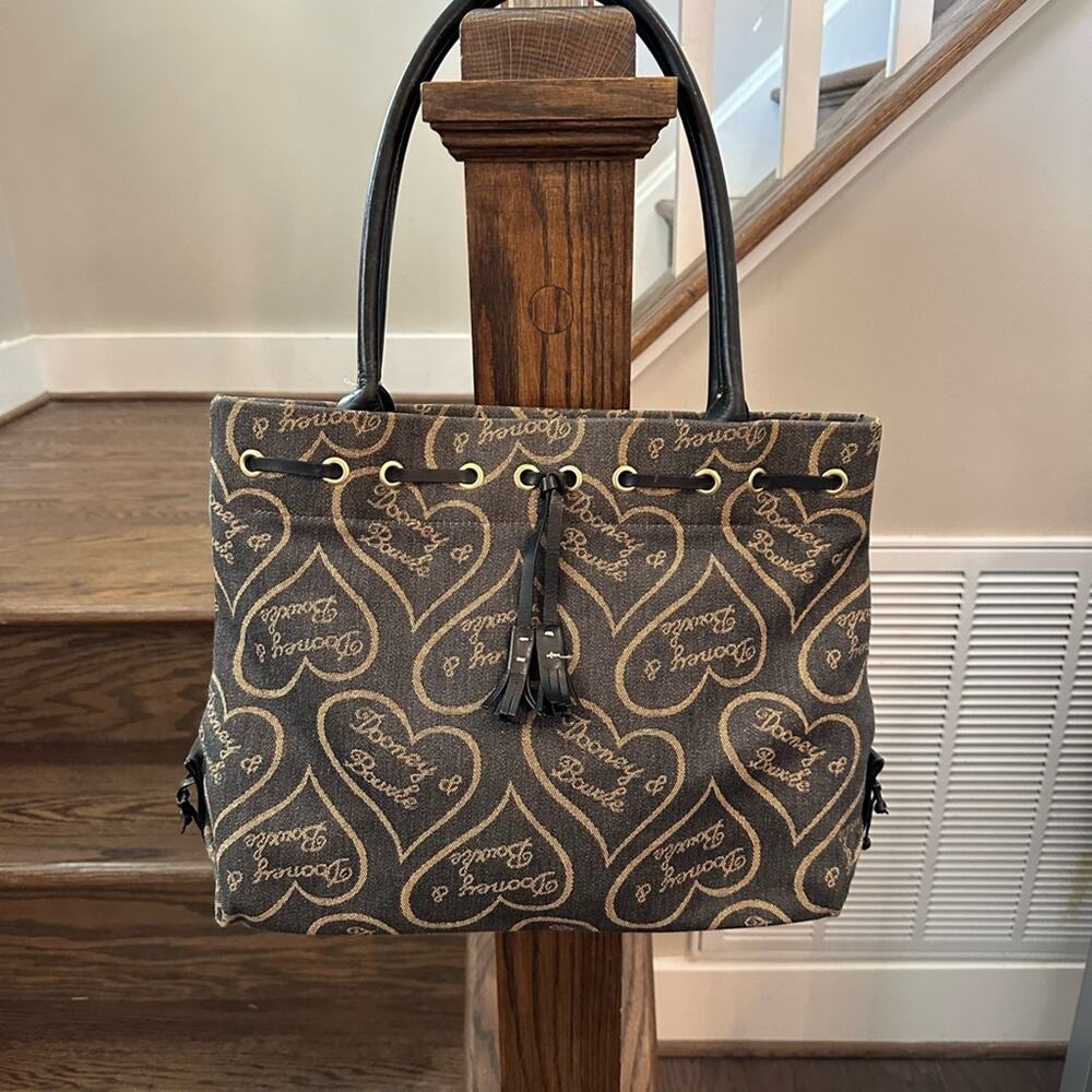 DOONEY & BOURKE Vintage Pouchette Hearts Canvas/Leather Shoulder Bag